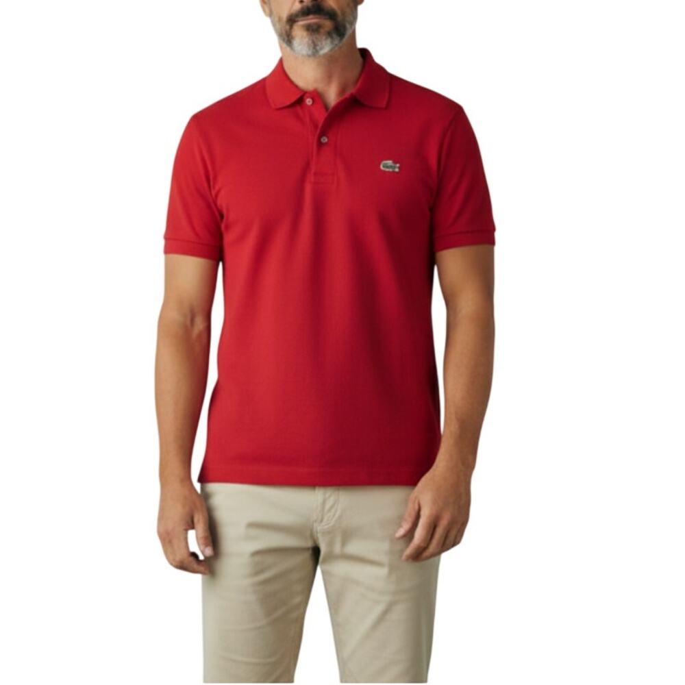 LACOSTE Pique Classic Fit Polo Shirt Men XL Burgundy Everyday Stylish Timeless